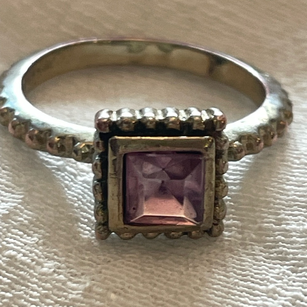 Silver tone and gold tone crystal clear purple rhinestone textured shank ring